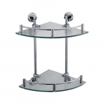 Corner Mounted Double Glass Shower Shelf, Polished Chrome