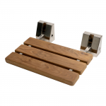 16" Folding Teak Wood Shower Seat Bench, Nickel