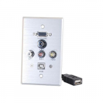 Wall Plate, 3.5mm RCA USB, Brushed Aluminum