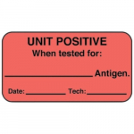 Red 1.625" x 0.875" Blood Bank Label "Unit Positive"