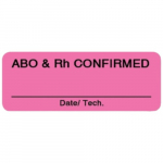 Pink 2" x 0.75" Label "ABO and Rh Confirmed"