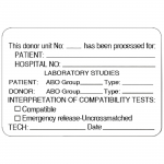 White 3" x 2" Blood Bank Label "Blood Compatibility"