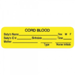 Yellow 3" x 0.875" Blood Bank Label "Cord Blood"