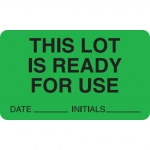 "This Lot Is Ready For Use" Labels Green 1.75"W x 1"H
