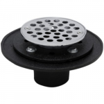 No Hub Cast Iron Chrome Shower Drain, Round, 2"